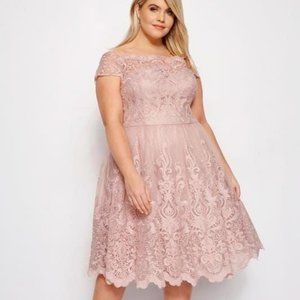 Chi Chi London Lace Cap Sleeve Dress with Tulle Skirt